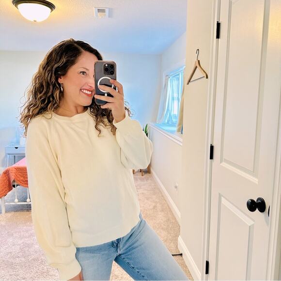 J. Crew White Neutral Cotton Cashmere Crewneck Sweatshirt Sweater Medium - Picture 1 of 12
